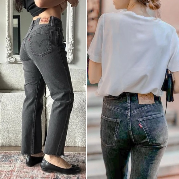 Vintage Levi's 501 Jeans USA RARE Black Faded Button Fly Y2K 90s Fits 25 x 32 - Picture 2 of 13